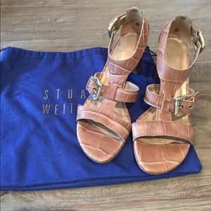 Stuart Weitzman stacked heel leather sandals